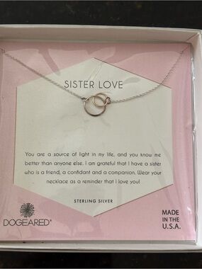 Brand new sterling silver interlocking rings necklace honoring sister love.